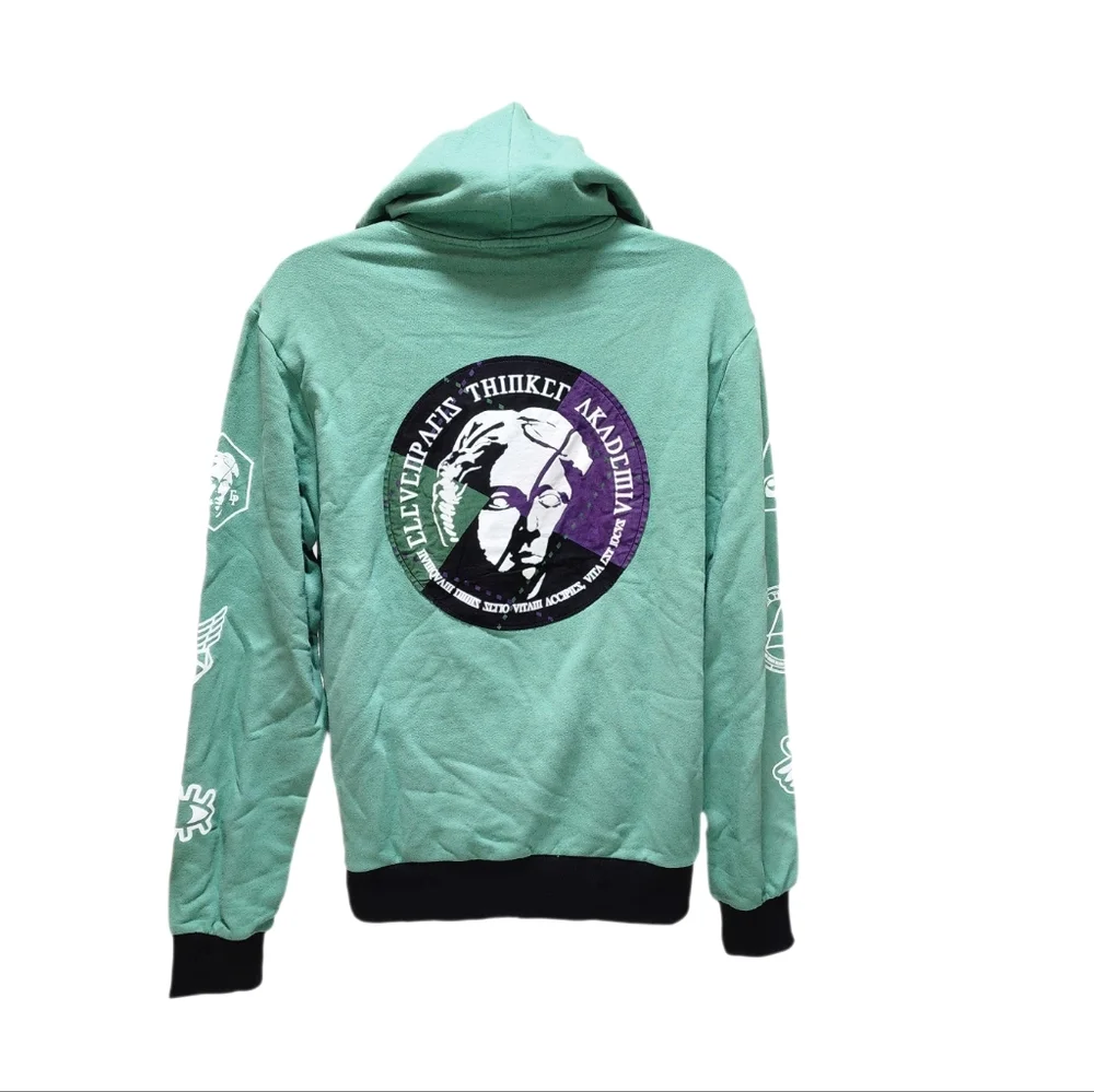 Eleven Paris Graphic Sweatshirt Long Sleeve Men's Drawstring Hoodie Fir green L - Picture 7 of 9
